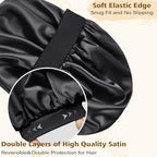 Adubor Silk Bonnet for Sleeping Women Men - Larger Double Layer Satin Bonnet for Sleeping - Non-Slip Silk Turban - Hair Bonnet for Sleeping - Sleep Cap for Curly Hair (Black+Pink)