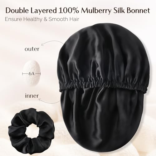 YANIBEST 22 Momme 100% Mulberry Silk Sleep Cap SilK Bonnet for Women - Natural Silk Sleeping Cap Hair Bonnet Silk Scrunchies