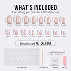 BTArtbox Press On Nails Almond - Short Fake Nails with Silver Foil Design, Resuable Glue On Nails for Women Gift in 16 Sizes, Crescent Moon