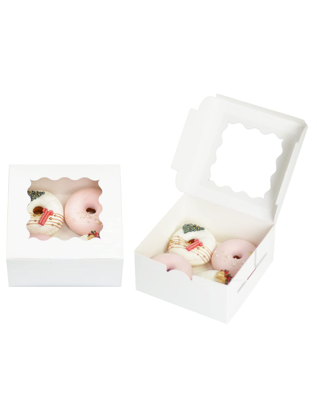 Bakepacker White 30-Packs Bakery Boxes with Window 6x6x3 inches Thick & Sturdy Macaroon Pastry Boxes Cookie Boxes for Bakerys
