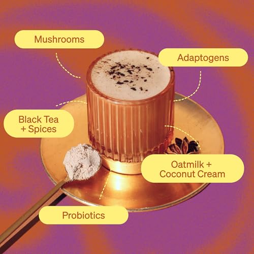 Clevr Blends Chai Tea and Ceremonial Grade Matcha Green Tea Powder, Instant Superfood Latte Bundle with Oat Milk, Lions Mane, Reishi Mushroom, Coconut Cream, Ashwagandha, Includes Frother & Spoon
