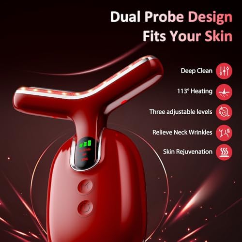 3-in-1 Beauty Massager for Face and Neck, Red-Light-Therapy-for-Face and Neck, Face culpting Wand with 3 Color, at-Home Face Tool for Skin Care