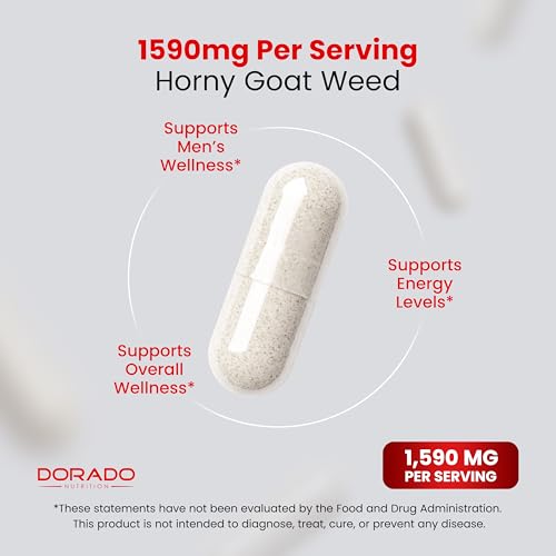 Horny Goat Weed For Men and Women - [Maximum Strength 1590mg] Maca, Ginseng, L-Arginine, Tribulus - Premium Hornygoatweed - Icariin Epimedium For Men - 3rd Party Tested - USA Made - 120 Count