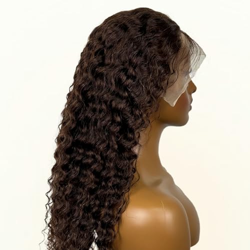 SENSAIRUITE Chocolate Brown Deep Wave Lace Front Wigs Human Hair 13x4#4 Curly Lace Front Wig Human Hair 180% Density HD Transparent Glueless Lace Frontal Wigs Pre Plucked with Baby Hair 26 Inch