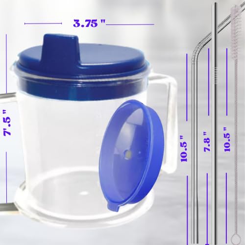 ADAPTIVE UTENSILS Adult sippy cups for elderly spill proof with straw Adult sippy cup for elderly spill proof | Spill proof cup | Set of 5 pcs with stainless steel straws and dishwasher