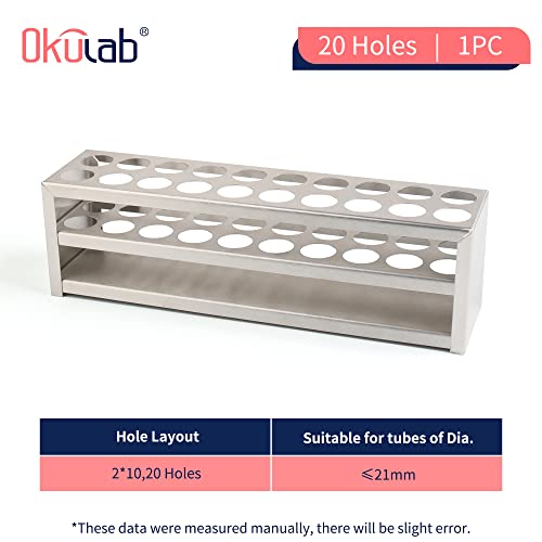 Test Tube Rack, 20 Holes Stainless Steel Test Tube Rack, with Extended Edges Providing Handles, Suitable for Tubes of Dia.≤21mm, Round Holes Test Tube Holder, for Classroom, Lab, TTRS20A1