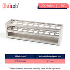 Test Tube Rack, 20 Holes Stainless Steel Test Tube Rack, with Extended Edges Providing Handles, Suitable for Tubes of Dia.≤21mm, Round Holes Test Tube Holder, for Classroom, Lab, TTRS20A1