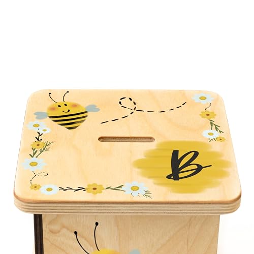 Wooden Piggy Bank for Kids and Adults, Personalized Gift Handmade in USA by BloomOwl, Custom Piggy Bank, Personalized Banks for Kids, Gifts for Baby Boys and Girls (Bee)