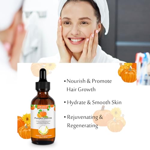 Pumpkin Seed Oil, Pumpkin Seed Essential Oil for Hair Growth & Dry Damaged Hair, Strengthen Hair Thickness, Nourish Hair scalp, Moisturizer Serum for Skin, Face & Body, 2 Pcs