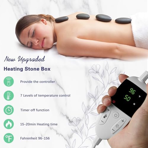 AICNLY 10 Pcs Basalt Hot Stones Massage Set with Temperature Adjustment-Hot Stones Massage with Warmer Kit, Professional Massage Tool for Spa-Lymphatic Drainage, Relieve Tension and Muscle Pain