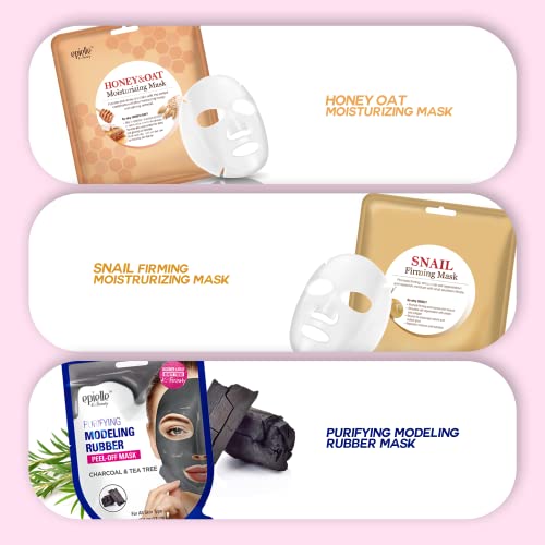 Epielle All In One Kit, cleansing, facial sheet mask, peel off, Fun facial mask Kit, Moisturizing Facial Skincare for Sensitive Skin & Acne | Spa Day Party, Mothers Day Gifts