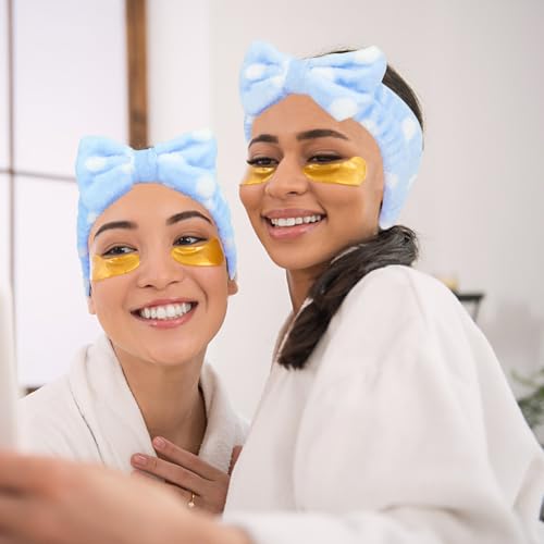 Semato Bachelorette Party Favor Set - Bride and Bridesmaid Spa Headbands, Skincare Head Bands for Women, Cute Bow Party Supplies (Blue Dot)