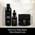 Golden Grooming Co. Beard Bundle – 2 oz Beard Oil, 4 oz Beard Balm, and 8 oz Beard and Hair Shampoo – All-Natural Beard Grooming Set for Nourishment, Styling, and Cleansing