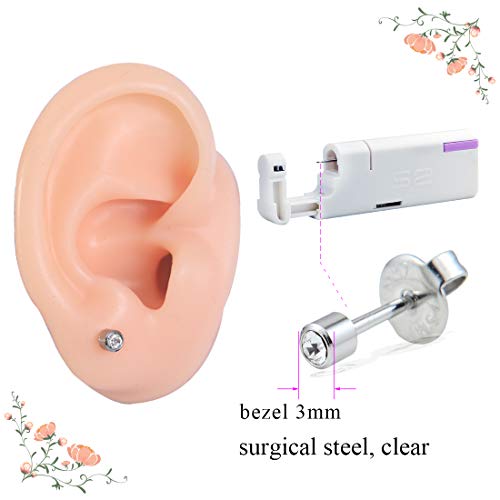 2PCS Disposable Ear Piercing Kit Ear Piercing Gun Self Use Ear Piercings Kit Cartilage Piercing Gun with Hypoallergenic Earrings(3mm,Silver)
