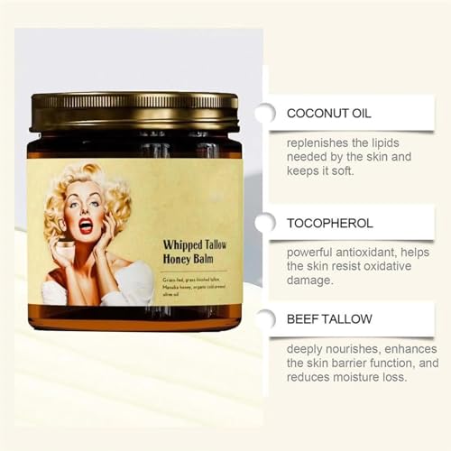Whipped Tallow Honey Balm Anti Aging Facial Moisturizer Deep Hydrating Cream Improves Skin Elasticity Silky Smooth Texture Multi Use Organic Cream Suitable for All Skin Types