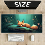 Playmats for Magic: The Gathering MTG Card Game Mat Plus 50 Pcs Card Sleeves, 24 x 14 inch TCG Mat with Stitched Edge for Commander Deck Duskmourn Board Game, Sleeping Fox