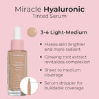 MCoBeauty Miracle Hyaluronic Tinted Serum, 3-4 Light/Medium, Hydration & Glow for Radiant Skin, Vegan, Cruelty Free Cosmetics