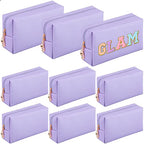 Sanwuta 9 Pcs Preppy Makeup Bag PU Leather Cosmetic Bag Makeup Pouch Plain Waterproof Toiletry Organizers for Traveling Preppy Travel Purse(Purple)