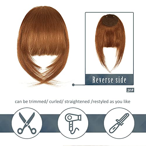 BARSDAR Human Hair Clip in Bangs - French Thick Human Hair Bangs Clip in Extensions for Women - Auburn Hair Bangs Clip on Fringe Real Human Hair Bangs Hairpieces Daily Dyeable - Medium Auburn