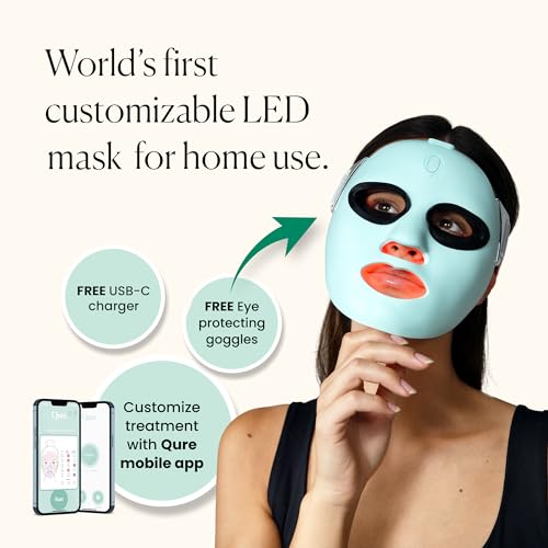 Qure LED Skin Care FDA Cleared LED Face Mask With 5 Different Modes - Red and Blue Light Therapy Face Mask In One Device with Customizable Settings, Treatments & Integrated Phone App for at Home Use