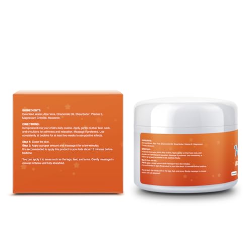 Magnesium Lotion For Kids & Babies, Bedtime Magnesium Cream For Sleep, Leg Cramps, Unscented Calming Magnesium Oil Lotion For Bone & Muscle Relaxation, Apply to Feet, Legs, Body, 4 OZ.
