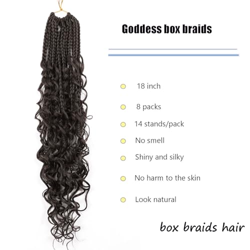 Boho Goddess Box Braids Crochet Hair 18 inch, 8 Packs Crochet Box Braids for Black Women Pre-looped Bohomian Box Braids Crochet Braids Synthetic Braiding Hair Extension #4