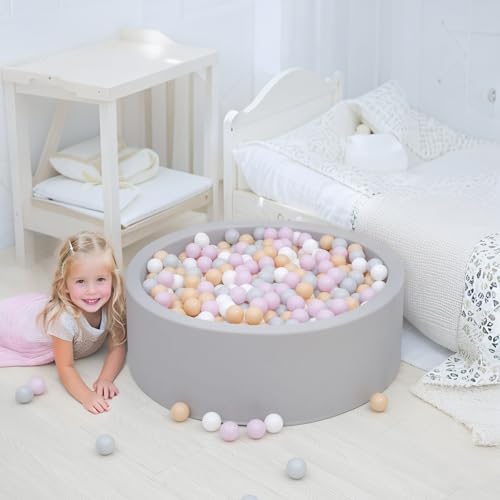 GOGOSO Ball Pit Balls for Toddler, Baby Plastic Playballs Kids Soft Pastel Pelotas Non-Toxic BPA-Free,Pink+Grey+Beige+White,100 Balls