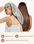 LilySilk Mulberry Silk Sleep Cap 100% 19 Momme Long Silk Bonnet for Curly Hair, Night Cap for Sleeping, Silk Hair Wrap for Women Silvergray