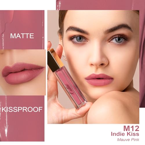 Oulac Matte Liquid Lipstick 2 PCS Set, Long Lasting Lipstick Waterproof Lip Stain, No Transfer, Creamy High Pigmented Formula with Rose Oil, Vegan [M11+M12]