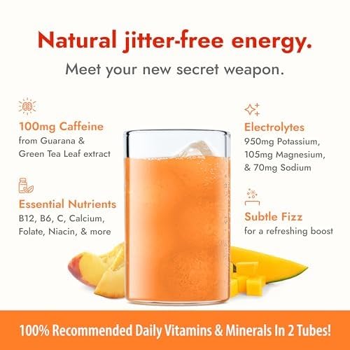 Zipfizz Energy Drink Powder, 20 Pack Electrolyte Mix with B12 - Peach Mango