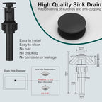 Hoimpro Black Waterfall Bathroom Faucet with cUPC Supply Lines, Single Handle Bathroom Sink Faucet with Pop-up Drain, Rv Vanity Vessel Faucet with Deck Plate, Matte Black, 1 or 3 Hole