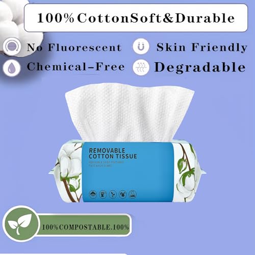 Disposable Face Towel 600 Count, Soft Cotton Clean Skin Face Towels, Dry Wipes Cotton Facial Towels Wash Cloths Tissue Thickened, Face Towelettes Disposable for Makeup Remover, Cleansing and Skincare