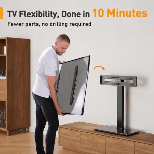 Perlegear Universal Swivel TV Stand Base for 32–70 inch TVs, Height Adjustable Table Top TV Stand Mount with Tilt, Tempered Glass Base, Holds up to 88 lbs, Max VESA 400x400mm, PGTVS26