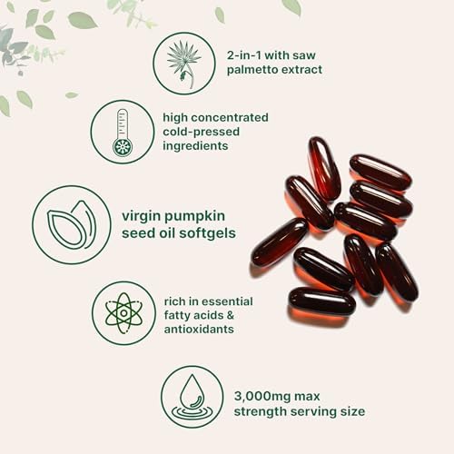 Micro Ingredients Pumpkin Seed Oil with Saw Palmetto & Hair Vitamins Complex Capsules Bundle 2 Pack | Cold Pressed, Pure Virgin Oil, Herbal Supplement | 14-in-1 Advanced Hair Growth Support