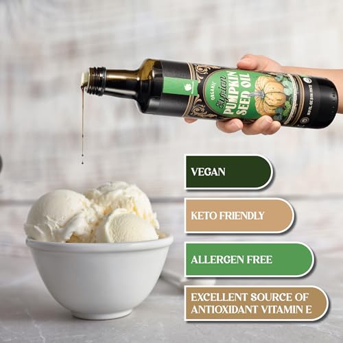 Gourmanity Organic Cold Pressed Styrian Pumpkin Seed Oil 16.9 oz, Traditionally Made in Austria, 100% Pure Healthy and Delicious Oil, Non-GMO, Vegan and Keto Friendly Dietary Supplement