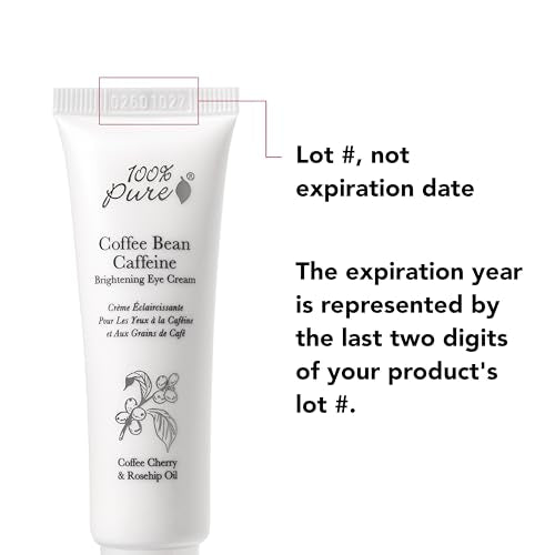 100% PURE Coffee Bean Caffeine Eye Cream Refresh & Hydrate Under Eye Treatment Reduce Puffiness, Dark Circles, Wrinkles with Green Tea, Rose Hip, Vitamin E - Youthful Vibrant Eyes - Vegan - 1 oz