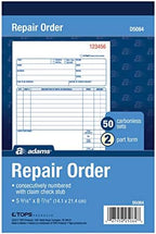 Adams Repair Order Book, Carbonless, 2-Part, White/White, 5-9/16 x 8-7/16 Inches, 50 Sets (D5084)