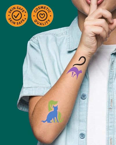 Temporary Tattoo Markers for Skin | Dual-End 16-Count Body Markers + 77 Large Tattoo Stencils | Temporary tattoos for Adults and Kids | Flexible Brush Tip, Bright colors, Skin-Safe*, Cosmetic-Grade