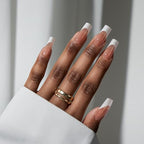 BTArtbox French Tip Press On Nails - Square Press On Nails Long, Natural Fake Nail with Nail Glue, Brown Glue On Nails in 15 Sizes - 30 Fake Nails Kit