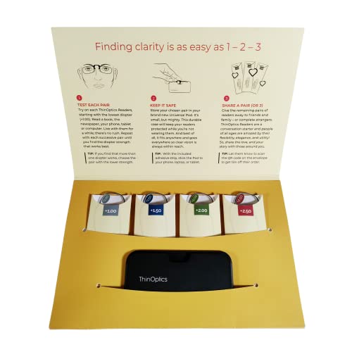 ThinOptics Find Your Strength Clarity Kit Rectangular Reading Glasses, Black, 44.45 mm + 2.5