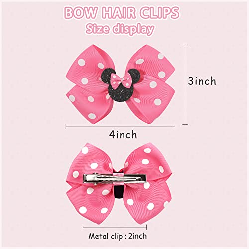 Ayesha 8pcs Mouse Ears Bow Clips for Toddler Girls Mouse Hair Bows Hair Clips Polka Dot Bows for Birthday Parties Themed Parks