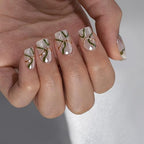 BTArtbox Press On Nails Short - Square Press On Nails with 3D Gold Foil Swirl, Supremely Fit Glue On Nails in 15 Sizes, Winding River