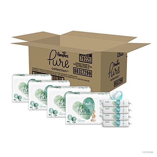 Pampers Pure Disposable Baby Diapers, Hypoallergenic and Fragrance Free Protection Size 2, 128 Ct. with Aqua Pure 4X Pop-Top Sensitive Water Baby Wipes, 224 Ct.