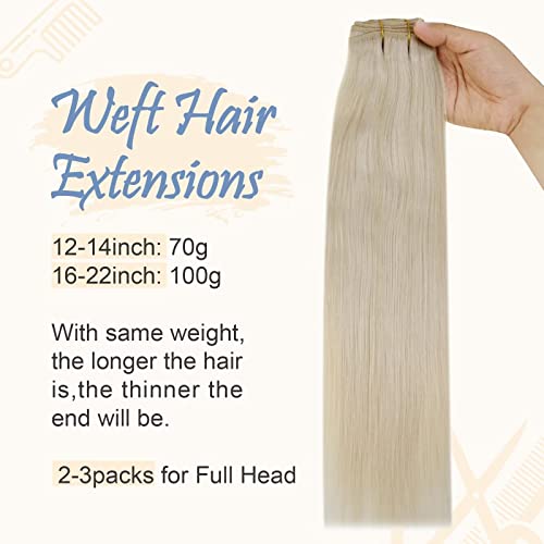 Easyouth Sew In Human Hair Extensions Blonde Hair Extensions Sew In Weft Hair Extensions Color Platinum Blonde Hair Extensions Sew in Weft Extensions Bundles 12 Inch 70G