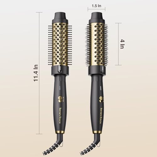 Thermal Brush 1.5", Thermal Round Hair Curling Brush with 2 Settings, Long Lasting Universal Voltage Heated Curling Iron for All Hair, Tourmaline Ceramic, Negative Ion Technology, Gold