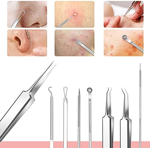 Blackhead Remover Set 8 Pcs Stainless Steel Whitehead Blemish Removal Tool with Portable Metal Case