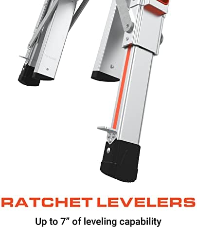 Little Giant Ladders Velocity, 17-Ft Folding Multi-Position Ladder, Aluminum, 300 lb Load Capacity, Type 1A Extra Heavy Duty, 18-Ft Reach, with Ratchet Levelers and Wheels (15417-801)