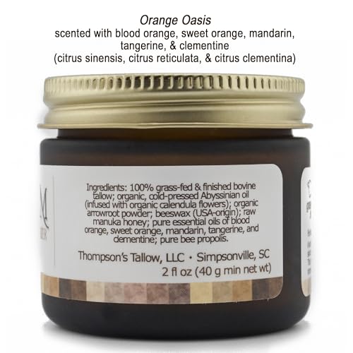 Thompson’s Tallow – Beef Tallow for Skin, 100% Grass-Fed Whipped Tallow Balm Moisturizer with Abyssinian Oil, Manuka Honey & Propolis, Herb-Infused, USA Handmade, Orange