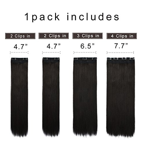 REECHO 18" Straight Long 4 PCS Set Thick Clip in on Hair Extensions Black Brown