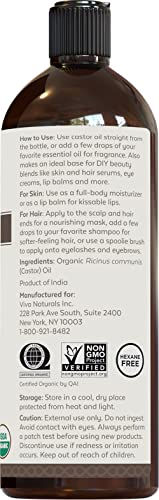 Organic Castor Oil for Eyelashes and Eyebrows - 16 fl oz, USDA Organic, Pure Hexane-Free Moisturizer Traditionally Used for Hair Growth, Natural Skin and Eyelash Serum, Cold Pressed with Beauty Kit